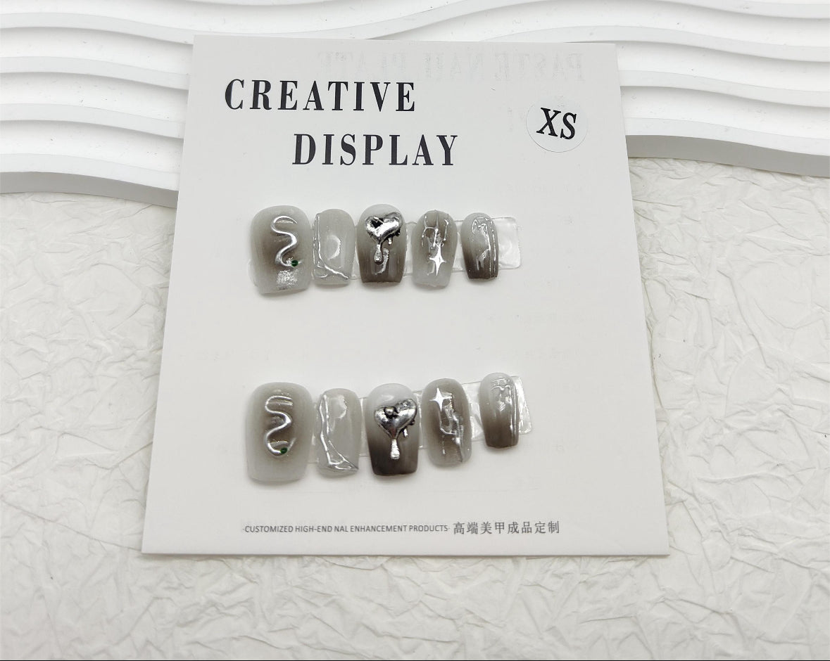 Handmade Gray Ombre Short Press-On Nails