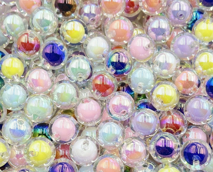 16mm High Quality Beads Double Layer Beads Acrylic Round AB Beads Colorful Plastic Loose Spacer Beads for DIY Craft Making Necklace Bracelet Earrings Ornaments (Multi Color AB)