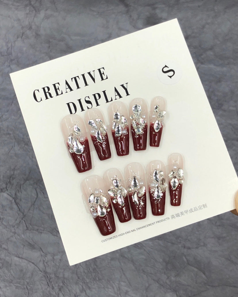 Handmade Wine Brown Sparkling Press-On Nails