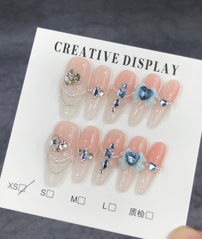 Handmade Medium-Length French Almond Pink Elegant Press-On Nails