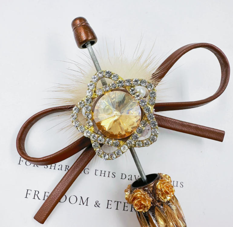 Brown Fur Ball Bow Heavy Craft Accessories Zircon Beads DIY Materials for Phone ChainBrown Fur Ball Bow Heavy Craft Zircon Beads DIY