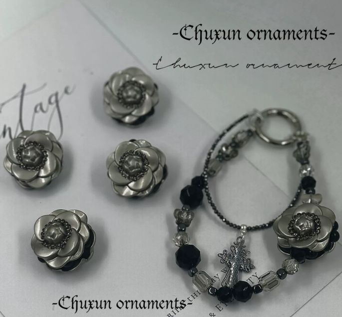 Alloy Camellia Charm with Intricate Beads for DIY