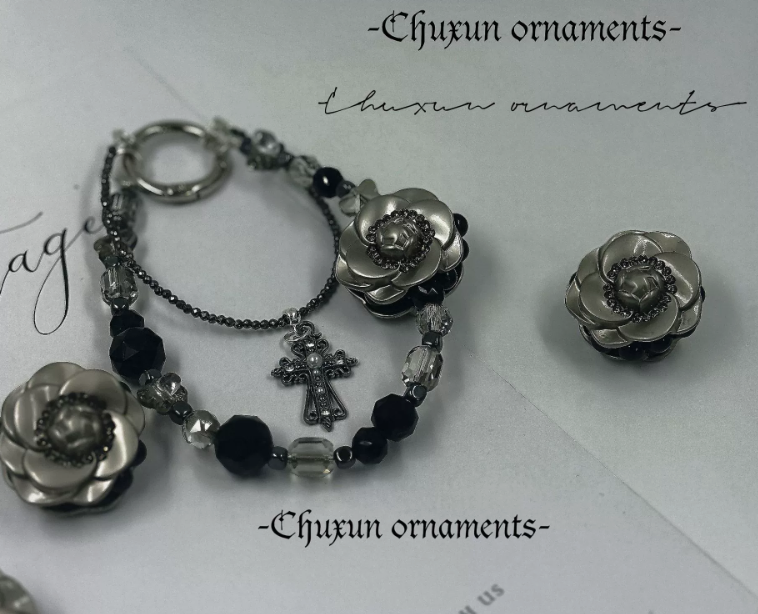 Alloy Camellia Charm with Intricate Beads for DIY