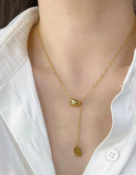 Gold Bean Lucky Necklace -Stainless Steel