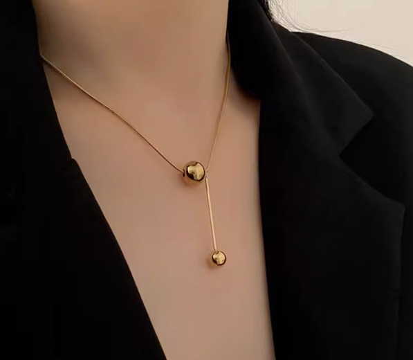 Minimalist Spherical Metal Sweater Chain | Cool Aesthetic | Niche Retro Stainless Steel Necklace