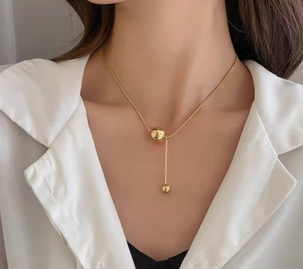 Minimalist Spherical Metal Sweater Chain | Cool Aesthetic | Niche Retro Stainless Steel Necklace