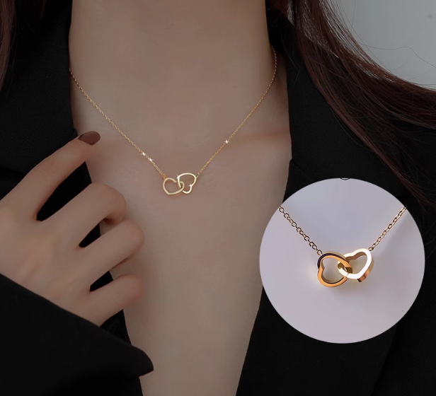 Minimalist Double Ring Heart Clavicle Chain | Stainless Steel Necklace