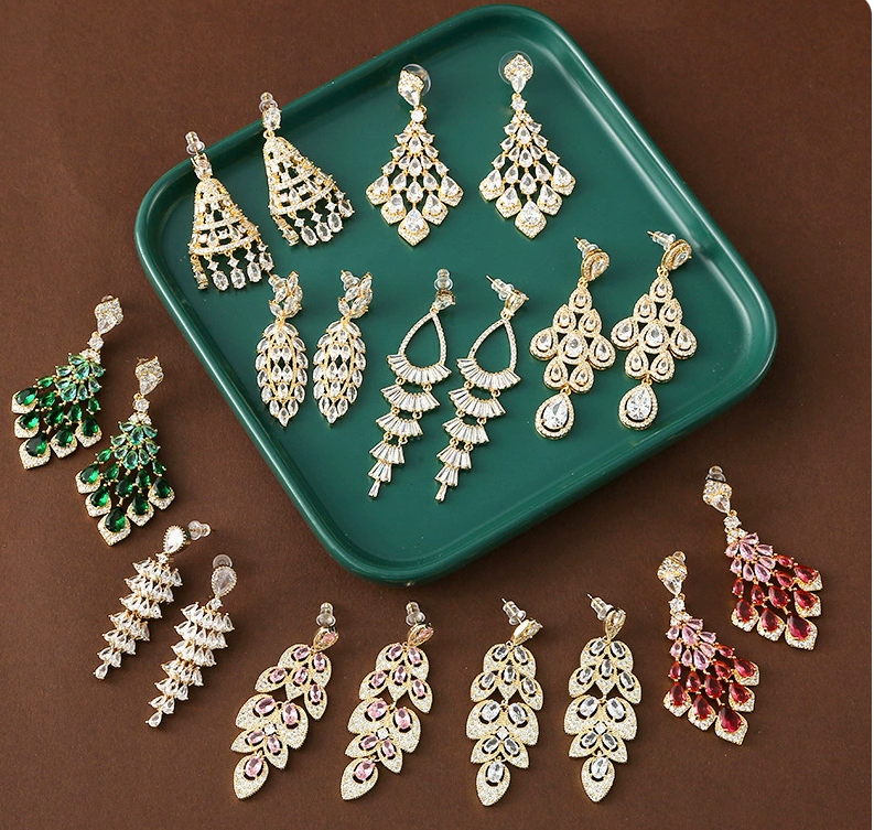 High-End Dopamine Color Earrings with Copper-Set Cubic Zirconia, Luxe Accessories