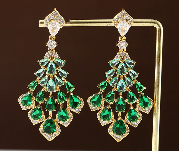 High-End Dopamine Color Earrings with Copper-Set Cubic Zirconia, Luxe Accessories