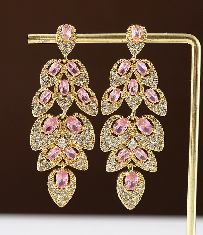 High-End Dopamine Color Earrings with Copper-Set Cubic Zirconia, Luxe Accessories