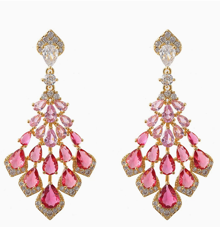 High-End Dopamine Color Earrings with Copper-Set Cubic Zirconia, Luxe Accessories