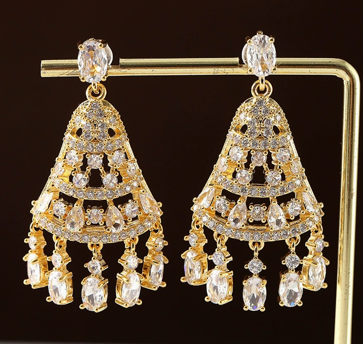 High-End Dopamine Color Earrings with Copper-Set Cubic Zirconia, Luxe Accessories