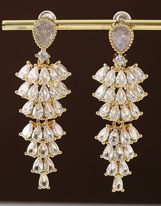 High-End Dopamine Color Earrings with Copper-Set Cubic Zirconia, Luxe Accessories