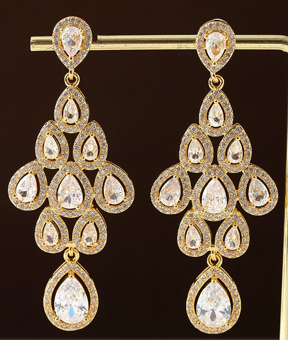 High-End Dopamine Color Earrings with Copper-Set Cubic Zirconia, Luxe Accessories