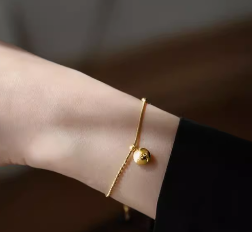 LUCKY Little Gold Round Bean Solid Stitching Stainless steel Bracelet