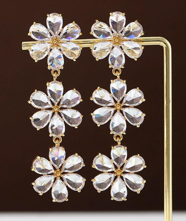 Luxury Copper Zircon Earrings | Elegant French Full-Pave Drop Earrings | Colorful Gem-Studded Jewelry