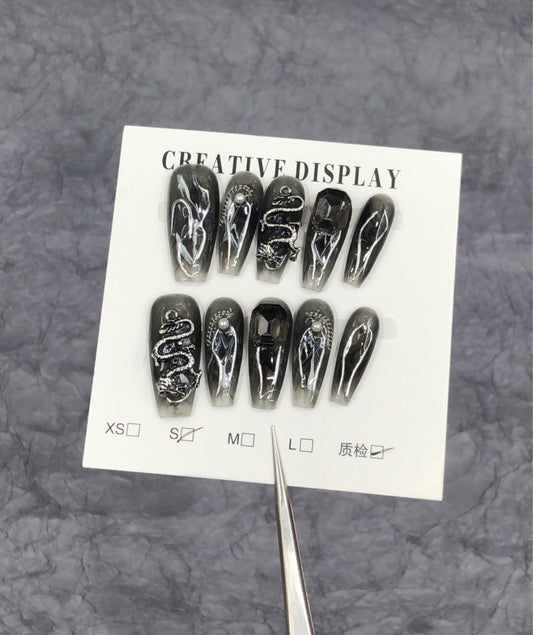 Handcrafted High-End Dark Gothic Style press on Nails