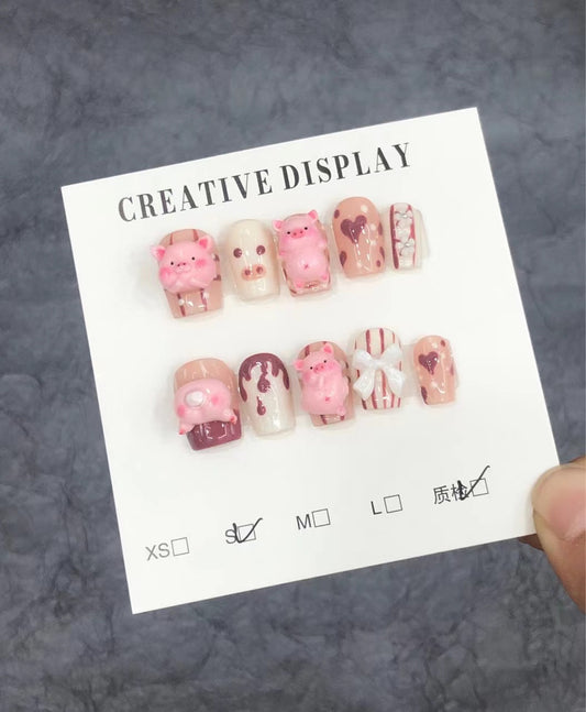 Handmade 3D Cute Pig Press-On Nails