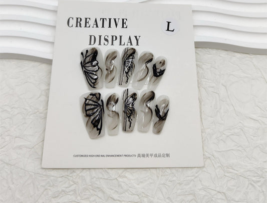 Handmade Ink Butterfly Chinese Style Press-On Nails