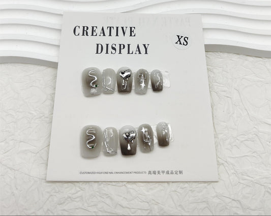 Handmade Gray Ombre Short Press-On Nails