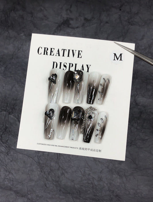 Black and White Minimalist Handmade Wearable Nails