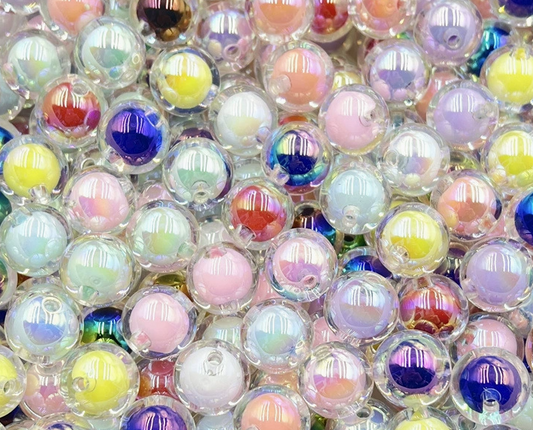 16mm High Quality Beads Double Layer Beads Acrylic Round AB Beads Colorful Plastic Loose Spacer Beads for DIY Craft Making Necklace Bracelet Earrings Ornaments (Multi Color AB)