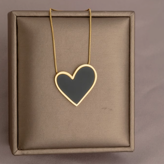 Black Heart Pendant Necklace – Non-Tarnish Stainless Steel for Women