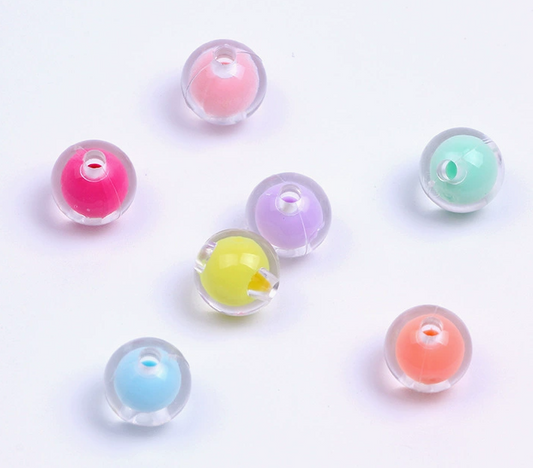 Multicolor Acrylic Beads, Transparent Frosted Double Layered Round Spacer Beads, Assorted Jewelry Making DIY Crafts Supplies for Bracelet, Necklace, Phone Charm Accessories