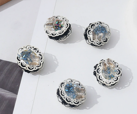 Silver Crystal Flower Beads - Phone Strap, Brooch, Pendant, DIY Keychain, Clasp
