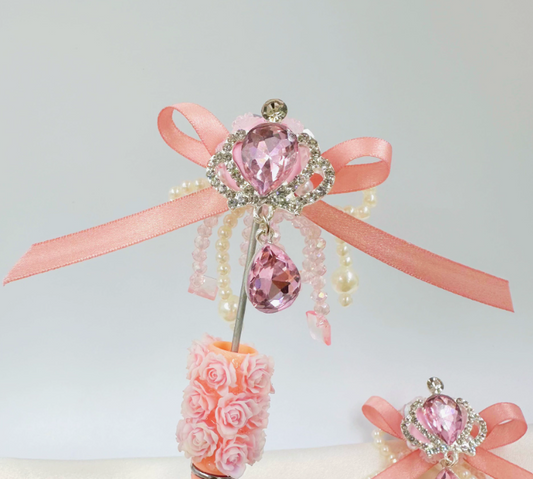 Pink Fabric Bow Crown with Rhinestones - DIY Jewelry Beads