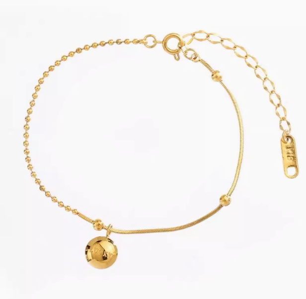 LUCKY Little Gold Round Bean Solid Stitching Stainless steel Bracelet